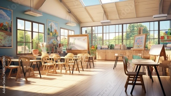 Obraz Bright school classroom with all chair facing forward