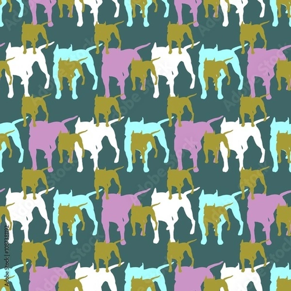Fototapeta Seamless pattern with dogs silhouettes