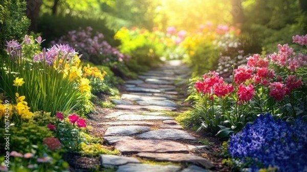 Obraz Scenic Stone Path Through a Vibrant Botanical Garden