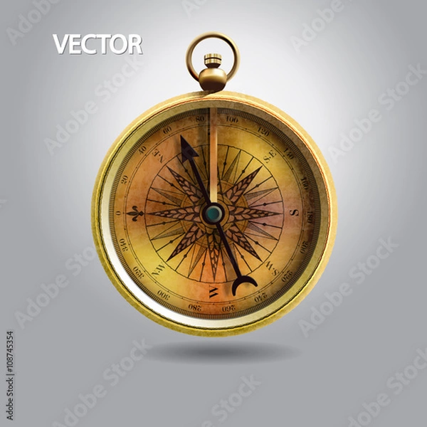 Fototapeta realistic image of vintage isolated compass.vector illustration.