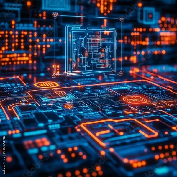 Fototapeta Close-up of an electronic circuit board with components and connections