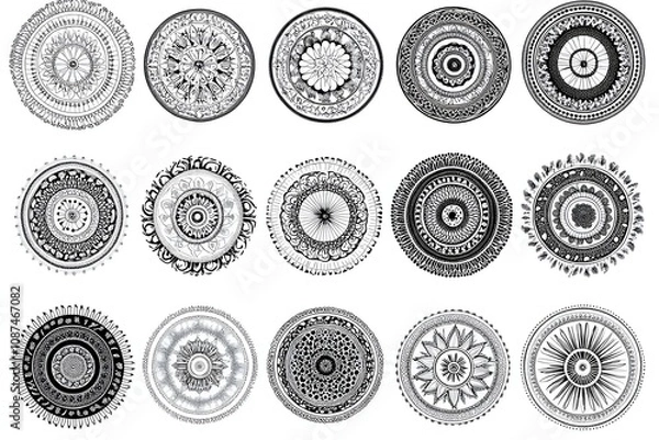 Fototapeta Set of mandala with floral ornament pattern,Vector mandala relaxation patterns unique design with nature style, Hand drawn pattern,Mandala template for page decoration cards, book, logos