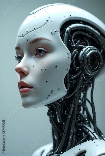 Obraz Female robot face, artificial intelligence concept