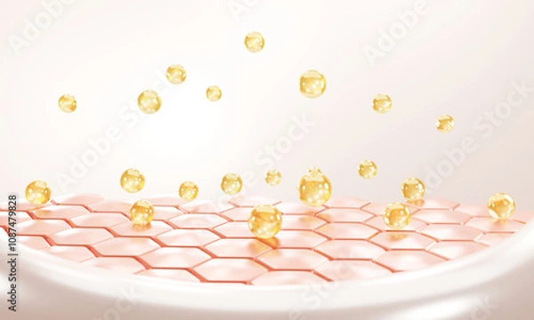 Fototapeta 3D Collagen Skin Serum and Vitamin illustration isolated on soft color background. concept skin care cosmetics solution. 3d rendering.	
