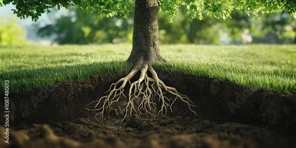 Fototapeta The Hidden Life Beneath: Unveiling the Roots of a Mighty Tree