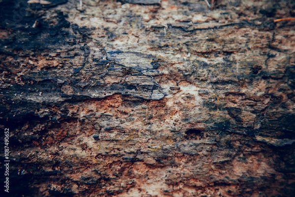Obraz beautiful dark texture of old wood with traces of bark beetles
