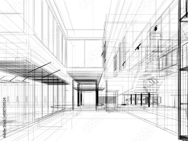 Fototapeta modern empty hall  interior design, 3d rendering