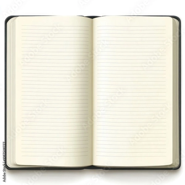 Fototapeta An open notebook with blank lined pages, ready for writing or note-taking.