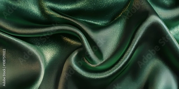 Obraz Background texture featuring a silk fabric with a shiny green tone, adorned with a subtle abstract print inspired by rock paintings, creating a unique visual appeal in silk fabric design.