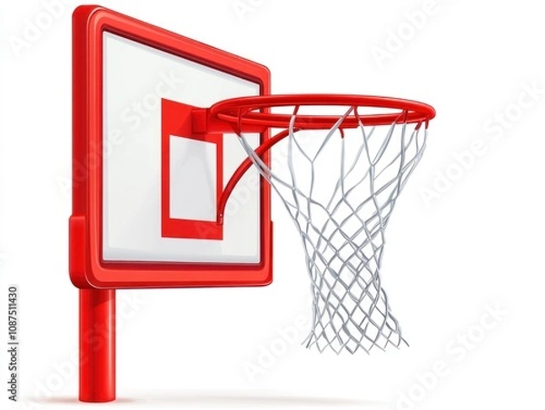 Fototapeta A basketball hoop with a red frame and net, designed for sports activities.
