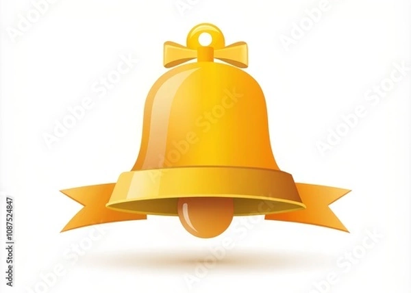 Fototapeta Golden School Bell Icon Vector Illustration with Bow and Ribbon Perfect for Educational Themes and Announcements in Various Designs and Projects