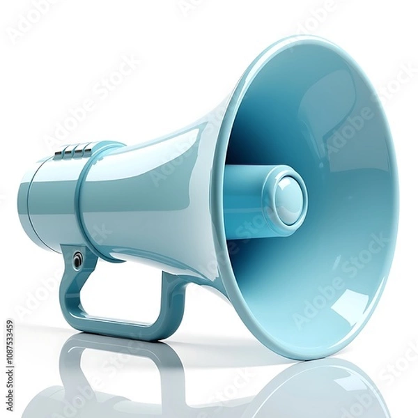 Fototapeta Turquoise megaphone isolated on a white background. Concept of communication and announcements.