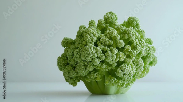 Fototapeta A vibrant green broccoli crown placed on a clean white surface, showcasing its natural textures and freshness.