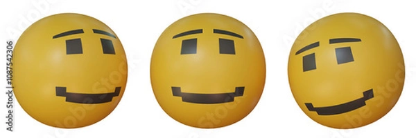 Obraz Three-dimensional emoji with a pixelated face, isolated on a transparent background. 3D rendering.