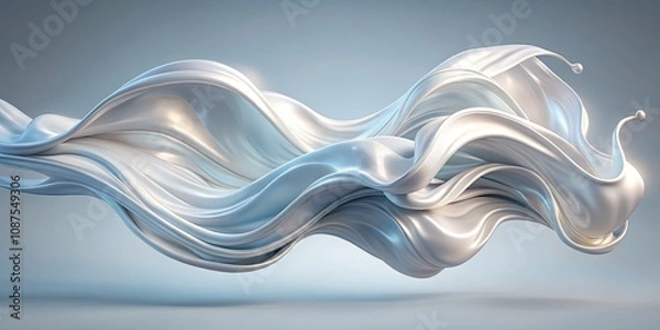 Fototapeta Futuristic Abstract Fashion Photography with Flowing White Silk in 3D Texture on Transparent Background