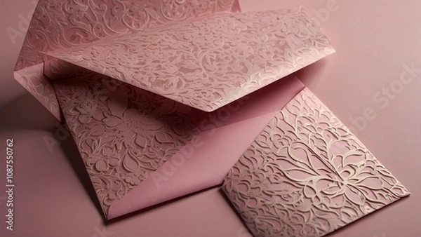 Obraz A unique generative AI that creates a stunning pink envelope with intricate floral designs on a soft pink surface.