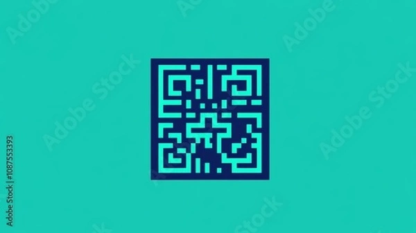 Fototapeta A blue QR code on a turquoise background.