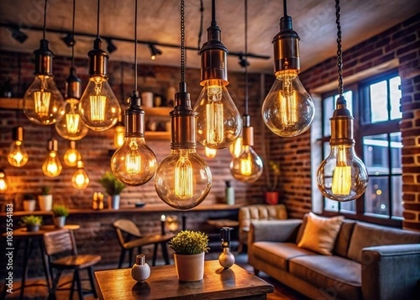 Obraz Embrace the retro charm of Edison bulbs, illuminating your space with a warm, inviting glow.