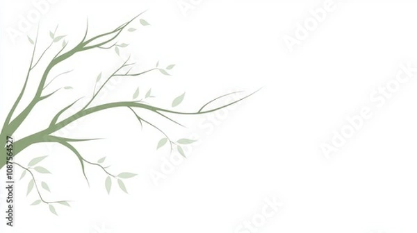 Fototapeta A stylized green tree branch with leaves against a white background.