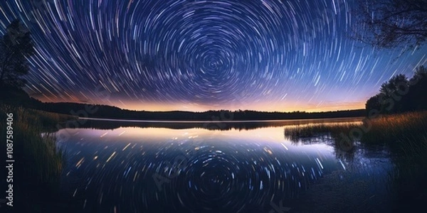 Obraz Long exposure captures the mesmerizing beauty of stars at night, revealing a stunning celestial display. This long exposure technique enhances the night sky s starry splendor.
