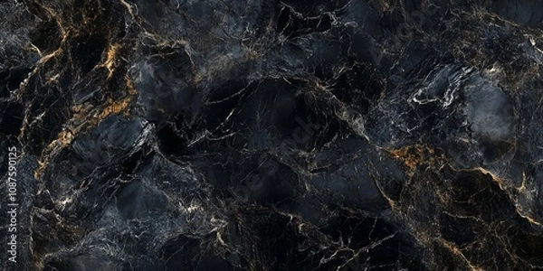 Fototapeta Black marble patterned texture background showcases a stunning blend of deep shades and elegant swirls, making it an ideal choice for design projects that require a luxurious black marble pattern.