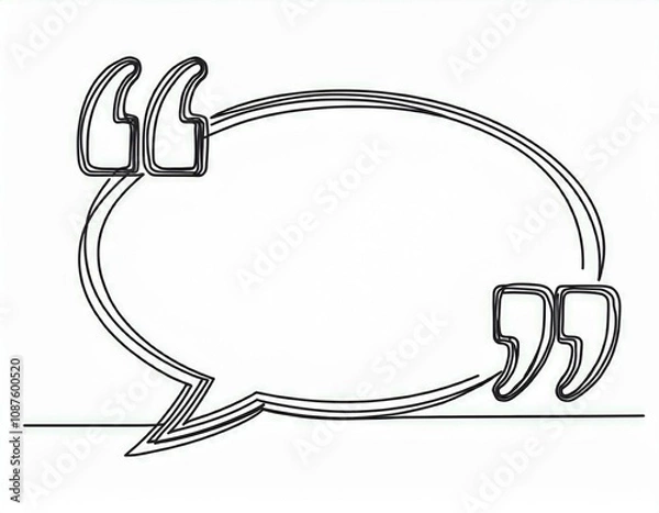 Fototapeta quote frame speech bubble line art continuous black lines with quotation marks hand drawn sketch outline  illustration