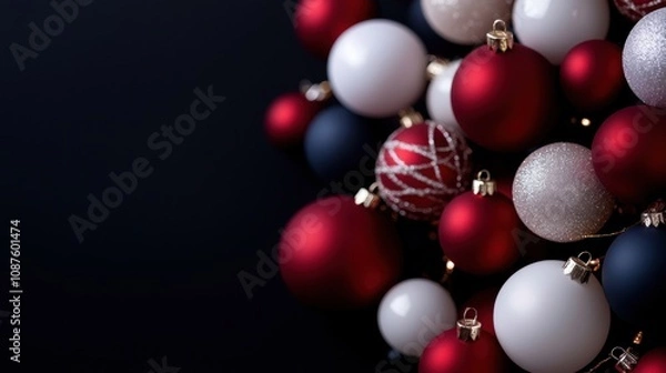 Fototapeta A bunch of red and white Christmas ornaments are piled on top of each other