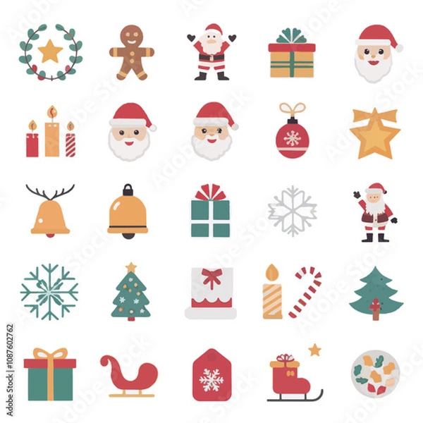 Fototapeta Christmas Ornaments with Santa Claus, Reindeer, and Snowman element collection