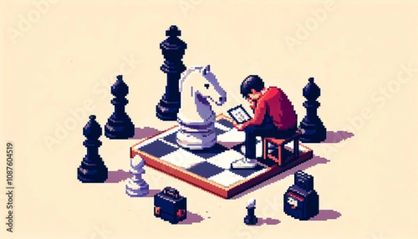 Fototapeta Illustration against light background with space for text, pixel art style 