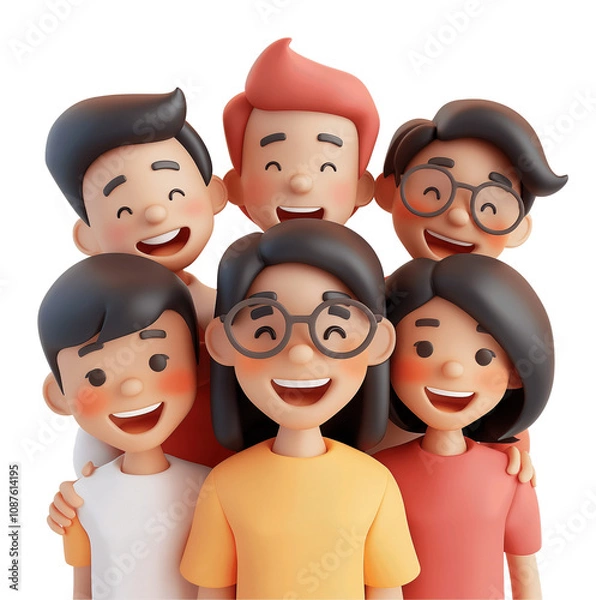 Fototapeta A group of people are smiling and posing for a picture. Concept of happiness and togetherness.