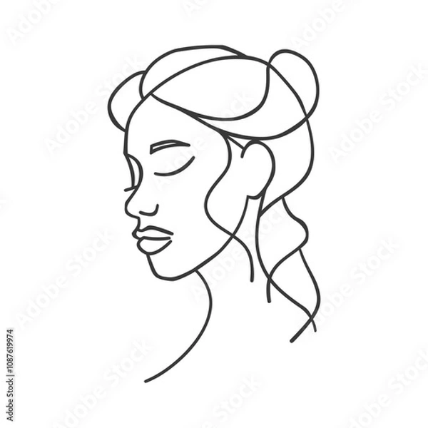Fototapeta Single Line Drawing of a Womans Face in Profile