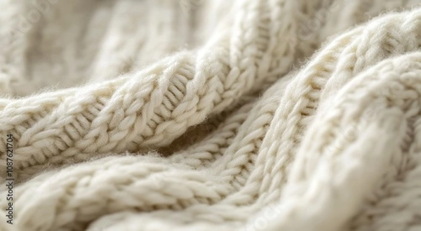Fototapeta A close-up shot of the texture and pattern on an ivory knitted sweate