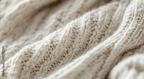 Fototapeta A close-up shot of the texture and pattern on an ivory knitted sweate