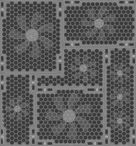 Fototapeta seamless texture of a computer cooler behind a perforated grille