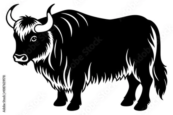 Fototapeta Stunning Line Silhouette Drawing of a Yak Simple Yet Captivating Artwork