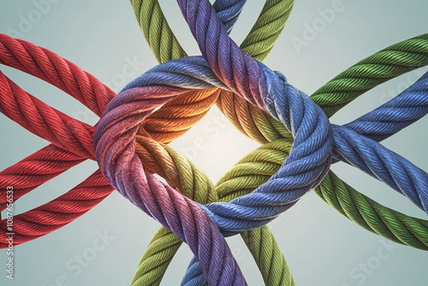 Obraz Nudo con cuerdas de colores. Concepto de unión. Generado con AI