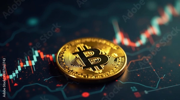 Fototapeta Bitcoin with Stock Market Charts