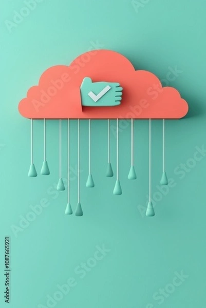 Fototapeta Cyberbullying on social media concept. Stylish cloud symbol with checkmark on a modern background.