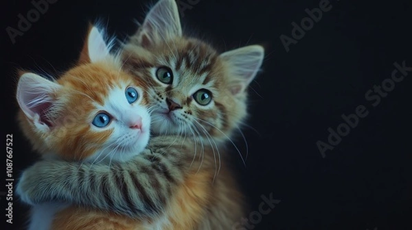 Fototapeta Innocent kittens enjoying a moment of closeness