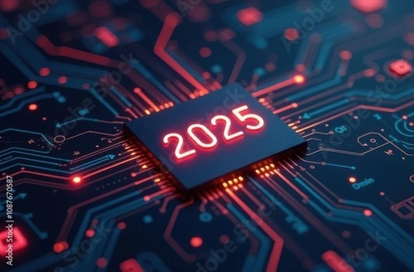 Fototapeta Chip with numbers 2025, New Year's concept. 