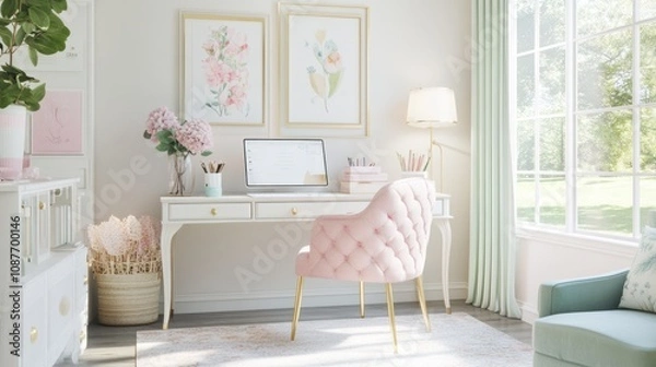 Obraz Elegant Pink Home Office Workspace Design Decor