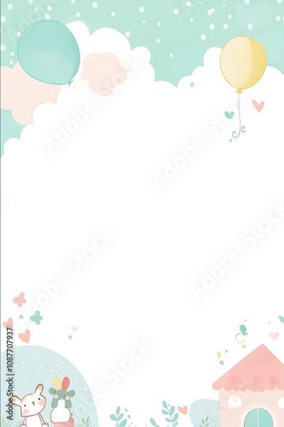 Fototapeta Clean and childfriendly A4 page background design for a kindergarten newsletter The background should include soft pastel colors such as green light blue or pink Includ