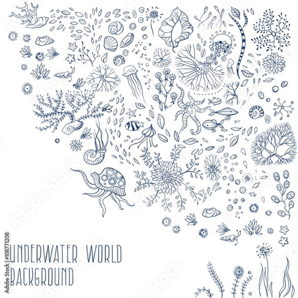 Fototapeta hand drawn underwater world background
