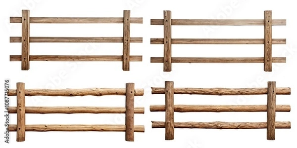 Fototapeta Wooden fence variations set for outdoor, rustic, or gardening themes

