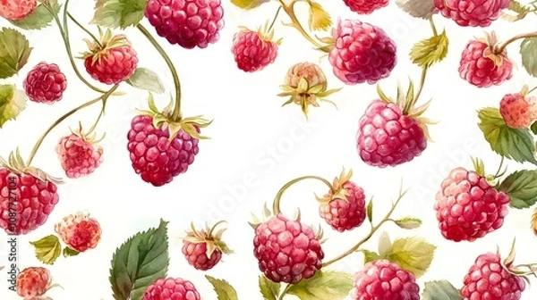 Fototapeta Watercolor Raspberry pattern background