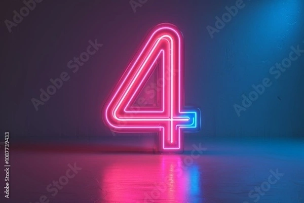 Obraz 3d neon light number 4 glowing in the dark with pink and blue colors