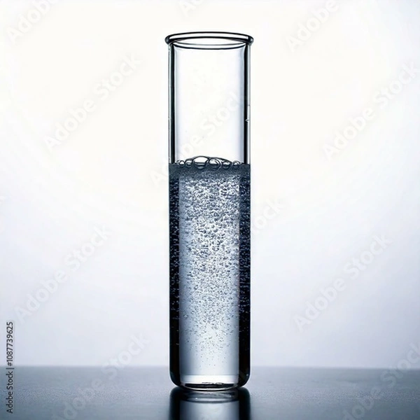 Fototapeta test tube with transparent sparkling fluid infront of a white background