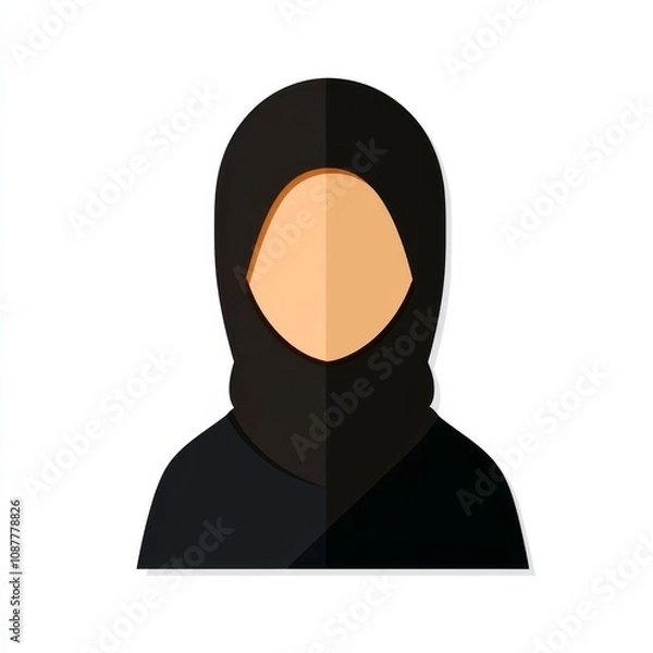 Fototapeta Vector flat color icon of a woman wearing a hijab against a white background with minimalistic design