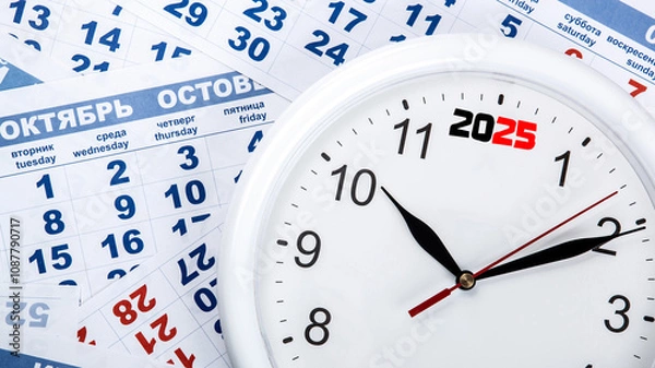Obraz clock with wall calendar sheets with the number of days