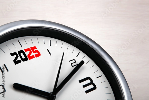 Obraz large white clock face with digits on a wooden background closeup